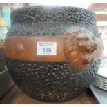 Ceramic bronzed Clanta pottery pot or planter with lion mask decoration. (B.P. 21% + VAT)