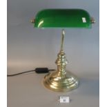 Modern brass banker's type electric desk lamp with green glass shade. (B. P. 21% + VAT)