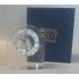 Royal Scot crystal presentation contemporary dome skeleton type clock - in original box. (B.P. 21% +