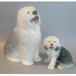 Beswick china study of a seated 'Old English Sheepdog' height 29cm approx together with another
