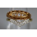 18ct gold diamond set wishbone ring and an 18ct gold five stone diamond ring. Ring size L. Approx