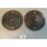 Pair of bronze lion mask circular furniture mounts. 16cm diameter approx. (2) (B.P. 21% + VAT)