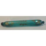 19th Century coloured glass decorative rolling pin with painted floral decoration and text 'I wish