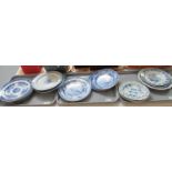 3 Trays to include: Group of four Spode pottery blue and white transfer printed plates to include '