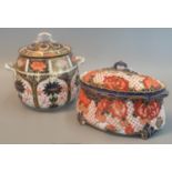 Royal Crown Derby porcelain two handled baluster shaped bowl and cover in typical Imari pattern,