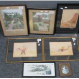 Group of assorted and varied furnishing pictures, watercolours, prints, needlework, miniature,