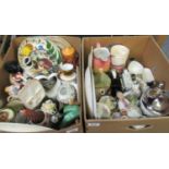 Two boxes of assorted ceramics to include collectors plates, figurines, Cottage ware teapot, Royal