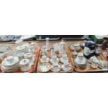 Three trays, one of Noritake part teaware, to include: pedestalled sucrier and jug, together with