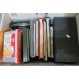 Large box of all world stamps in album, stockbook, notebook and two boxes, sorted into envelopes and