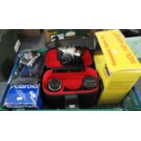 Box of various camera equipment to include Polaroid 636 close up instant camera in original box,
