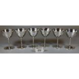 Six Sterling silver Martini glasses. Two stamped ?YCC Sterling?, one marked ?Arnold Sterling?, one