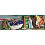 2 Boxes of assorted toys and games to include: Corgi Volvo Car Transporter, Monopoly game,