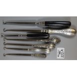A collection of seven button hooks, four with silver handles. (B.P. 21% + VAT)