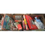 2 Boxes of vintage games and other accessories to include: Merit Embroidery Compendium, Fuzzy Felt