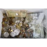 Large collection of foreign coinage and bank notes, various. (B.P. 21% + VAT)