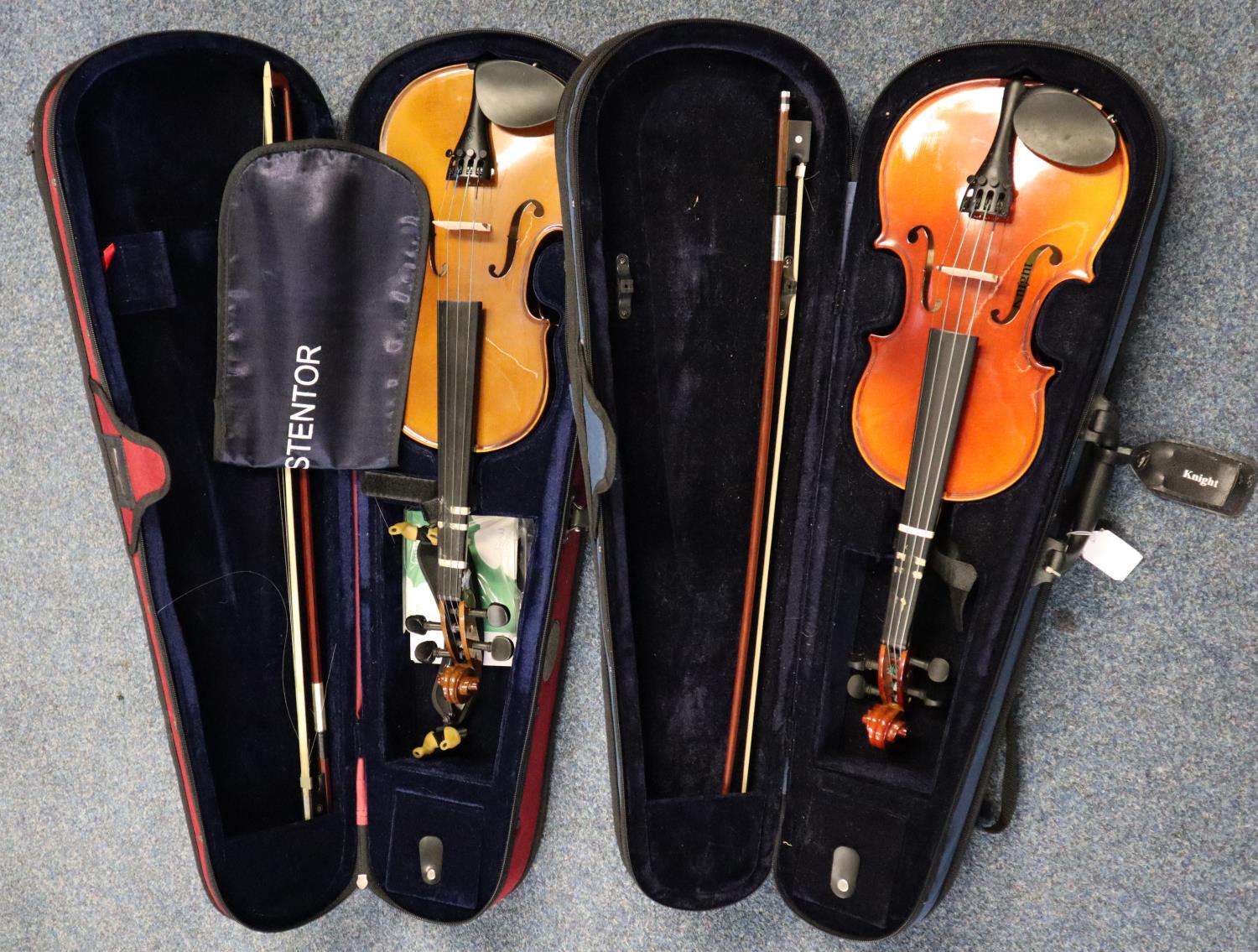 Chinese Knight Academy student violin outfit in fitted case with bow and canvas cover. Together with