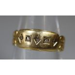 A Victorian 15ct gold diamond set ring. Ring size K&1/2. Approx weight 1.9 grams. (B.P. 21% + VAT)