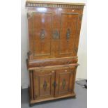 Reproduction walnut two stage cabinet in the French taste with metal mounts, two frieze drawers