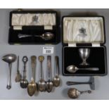 Collection of cased and loose silver and silver plate to include Christening egg cup and spoon