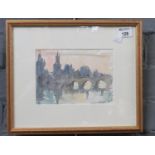 Bim Giardelli (20th century,wife of Arthur Giardelli), 'Prague Bridge', watercolour sketch, signed