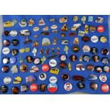 Interesting collection of assorted pin badges including: Formula 1 Helmets, Beatles badges,