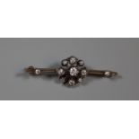 A Victorian diamond cluster bar brooch. Approx weight 3.3 grams. (B.P. 21% + VAT)