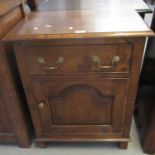 Reproduction 18th century style Welsh oak pot or lamp cupboard with single cock beaded drawer over