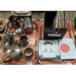 An eclectic collection containing: Elkington plate bachelor set, Art Deco period coffee pot, tea pot