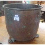 Copper and brass two-handled coal bin on paw feet. 35cm diameter approx. (B.P. 21% + VAT)