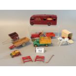 Group of assorted vintage Dinky vehicles to include tractors, Bedford lorry, various trailers,