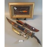 Group of three assorted Eastern daggers, one in framed display case, together with a modern hardwood