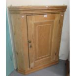 19th century pine blind panel single door hanging corner cupboard. 88cm wide approx. (B.P. 21% +