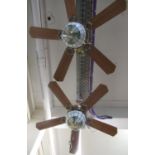 Pair of modern wood and metal and leaded glass ceiling light fans. (2) (B.P. 21% + VAT)
