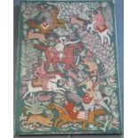 Unusual Indian or Persian Mughal school needle point panel, overall with scenes of mounted