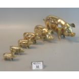 Decorative group of brass pigs and piglets to include sow and five others. (6) (B.P. 21% + VAT)