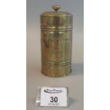 Late 19th century brass cylindrical miner's tin named to Daniel Williams dated 1892, and made by D