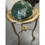 Brass framed library globe inset with semi precious stones. Overall 45cm diameter approx. (B.P.