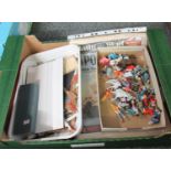 Box containing a selection of plastic animals and figures, model making pieces, copy of The Daily