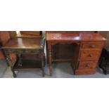 Reproduction stained oak side table with two frieze drawers and under shelf, 70cm wide approx.