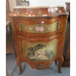 20th century French style walnut breakfront side cabinet with veined marble top above single