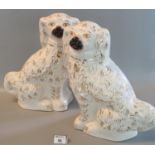 Pair of early 20th Century large Staffordshire Pottery Fireside Seated Spaniels with painted