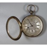 Silver engine turned keyless lever pocket watch with fancy engine turned Roman face having seconds