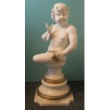 Modern ceramic figure of a cherub perched upon a pedestal. Overall 72cm high approx. (B.P. 21% +