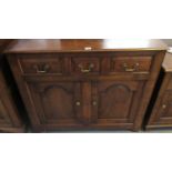 Reproduction 18th century style Welsh oak short dresser base with three frieze drawers over two arch