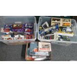 2 Plastic boxes and another box of mainly boxed diecast model vehicles, to include: Corgi Heavy