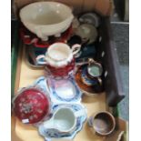 Box of assorted items to include Adams and Co Tunstal 'Chinese Ching' polychrome jug on a white