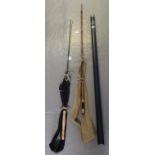 Split cane two piece single handed fly fishing rod with canvas case, together with a Hardy 8ft