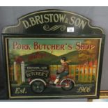 Reproduction shop advertising sign 'D Bristow & Son, Pork Butcher's Shop. We Deliver! Established