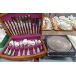 Cased set of EPNS Sheffield cutlery together with 6 hand crafted engraved silver plated serving mats