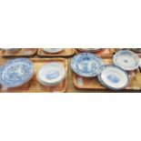 Two trays of Copland Spode blue and white china to include five 19th century blue and white soup